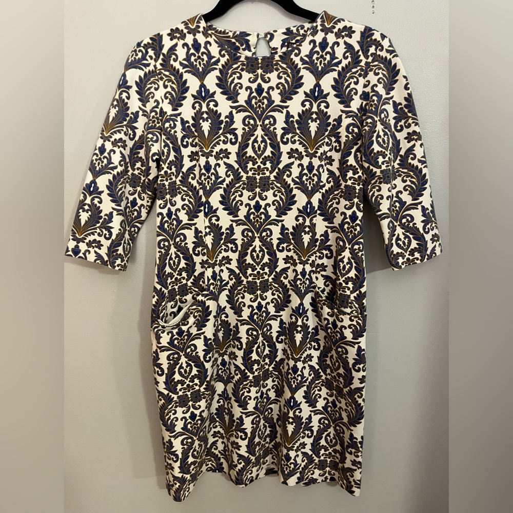 J. McLaughlin Navy and Cream Long Sleeve‎ Dress